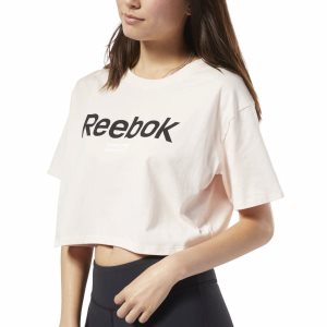 Koszulki Damskie Reebok Training Essentials Linear Logo Crop Różowe PL 13DIYRC